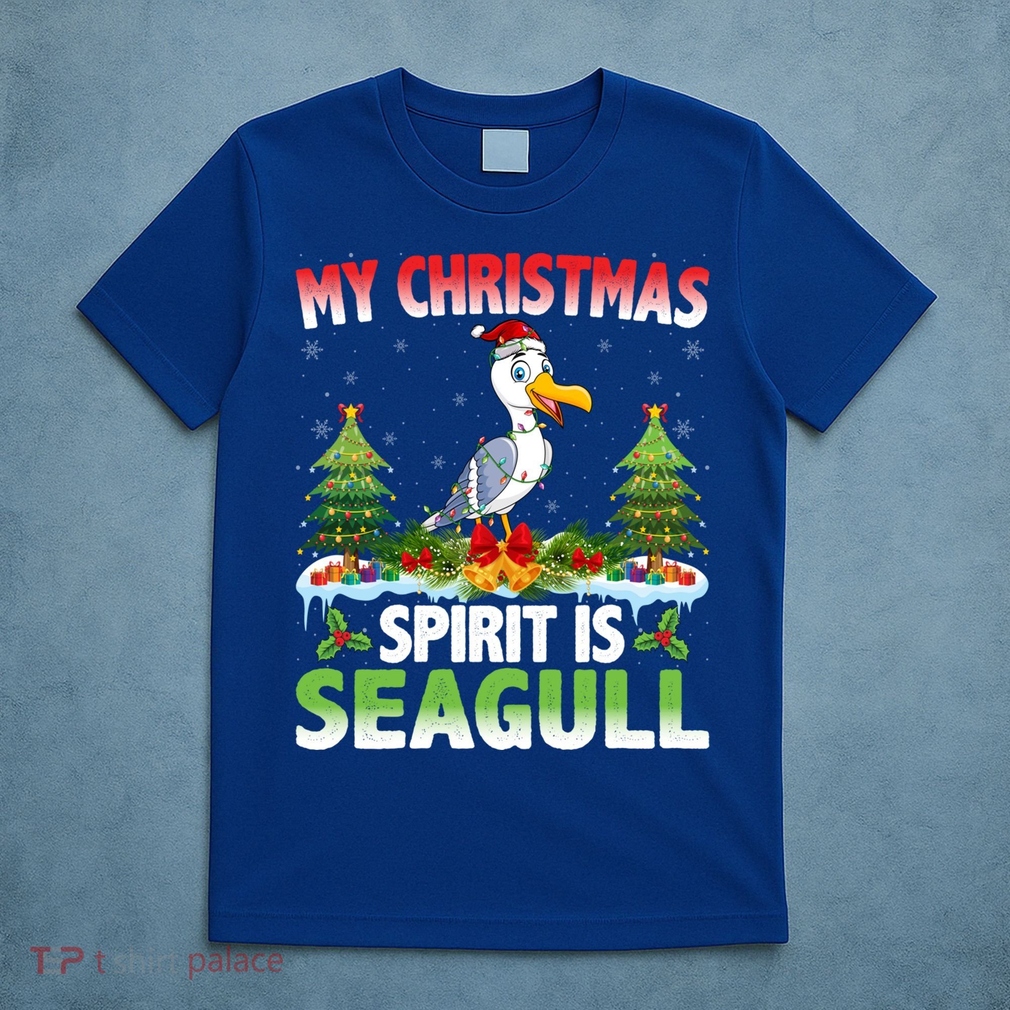 Seagull Wearing Santa Hat My Christmas Spirit Is Seagull Cute Gift T-Shirt