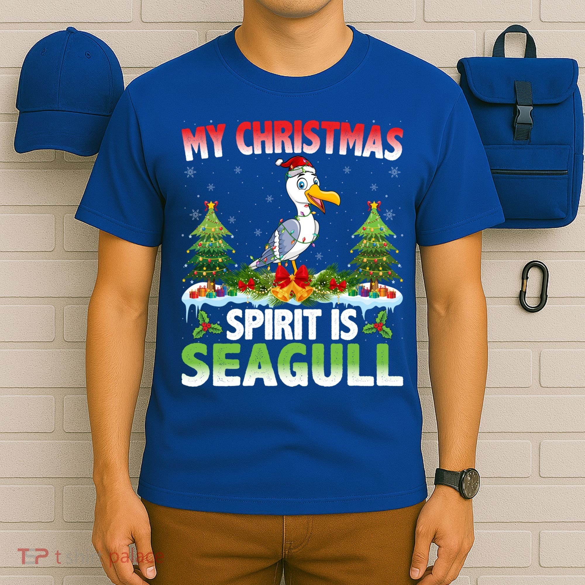 Seagull Wearing Santa Hat My Christmas Spirit Is Seagull Cute Gift T-Shirt