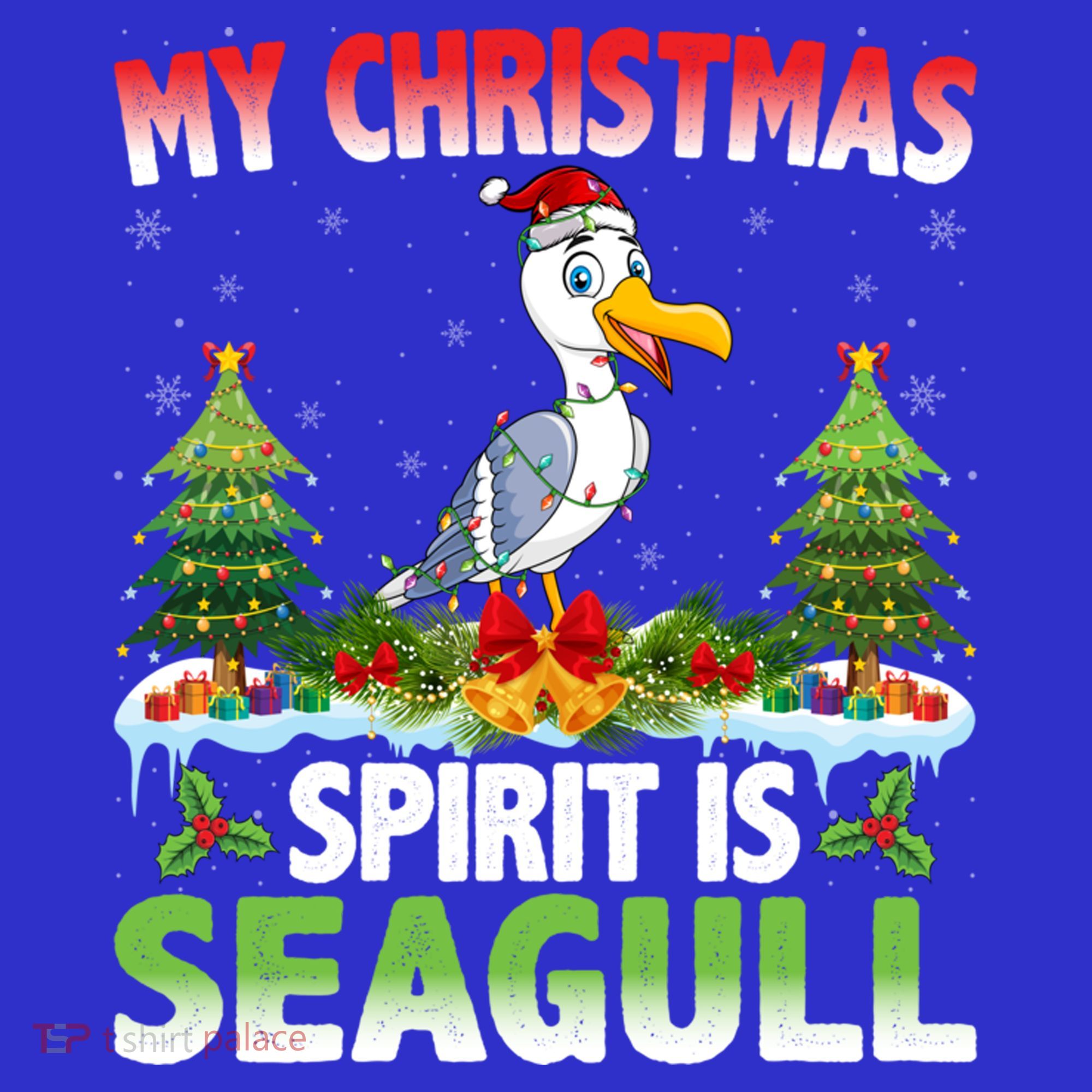 Seagull Wearing Santa Hat My Christmas Spirit Is Seagull Cute Gift T-Shirt