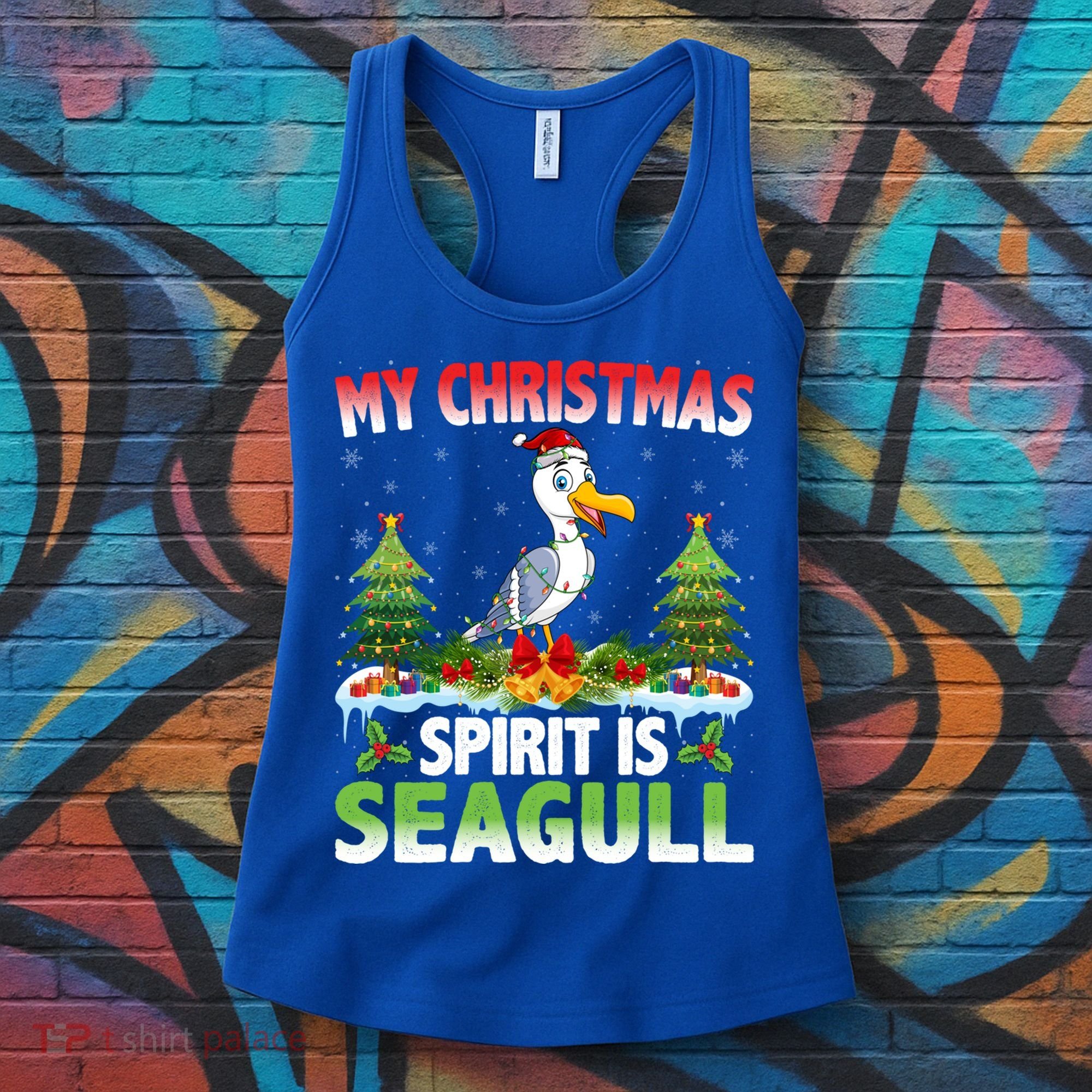 Seagull Wearing Santa Hat My Christmas Spirit Is Seagull Cute Gift Women's Tank Top