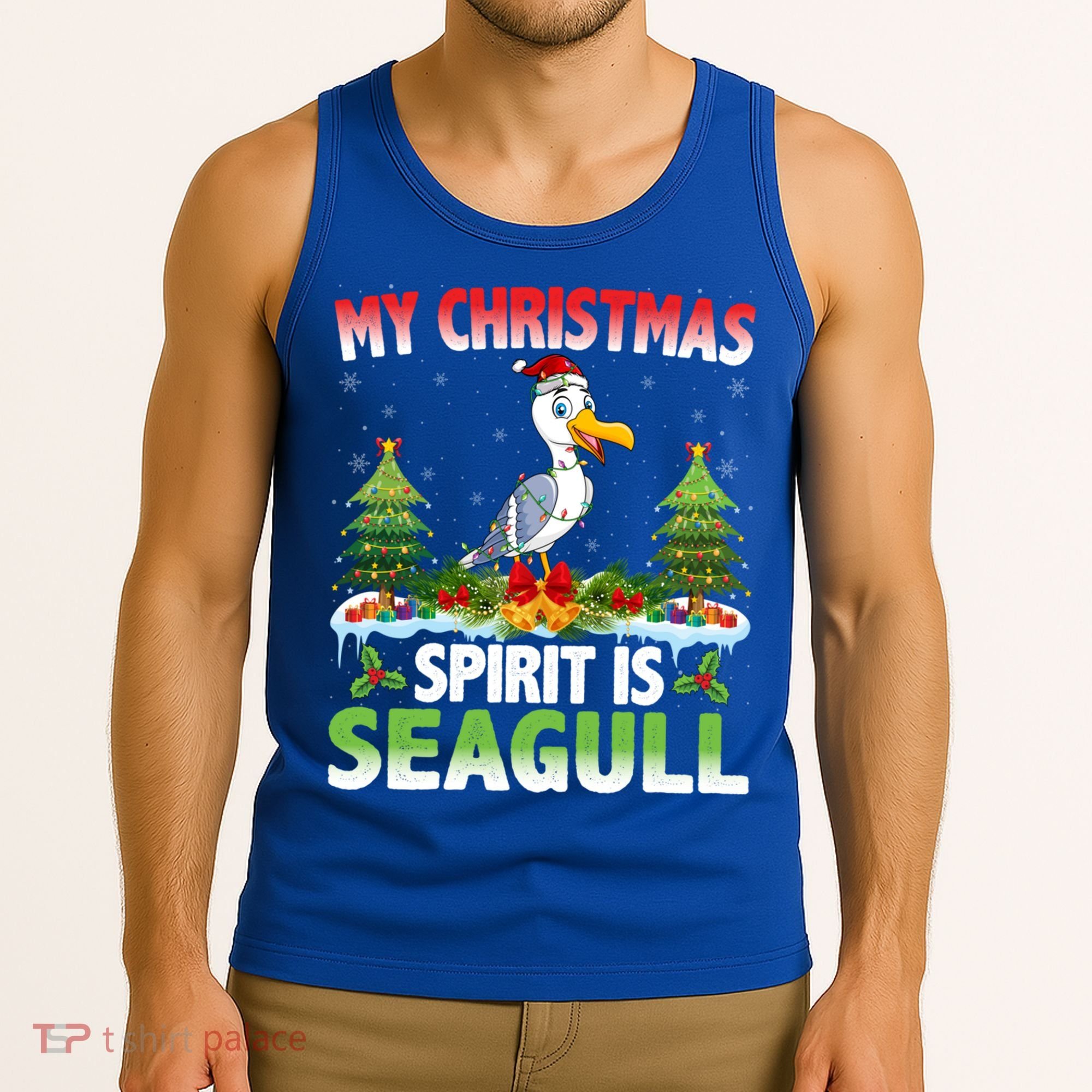 Seagull Wearing Santa Hat My Christmas Spirit Is Seagull Cute Gift Tank Top