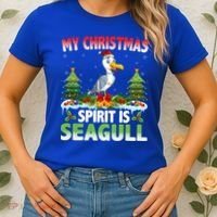 Seagull Wearing Santa Hat My Christmas Spirit Is Seagull Cute Gift Women's T-Shirt thumb 2