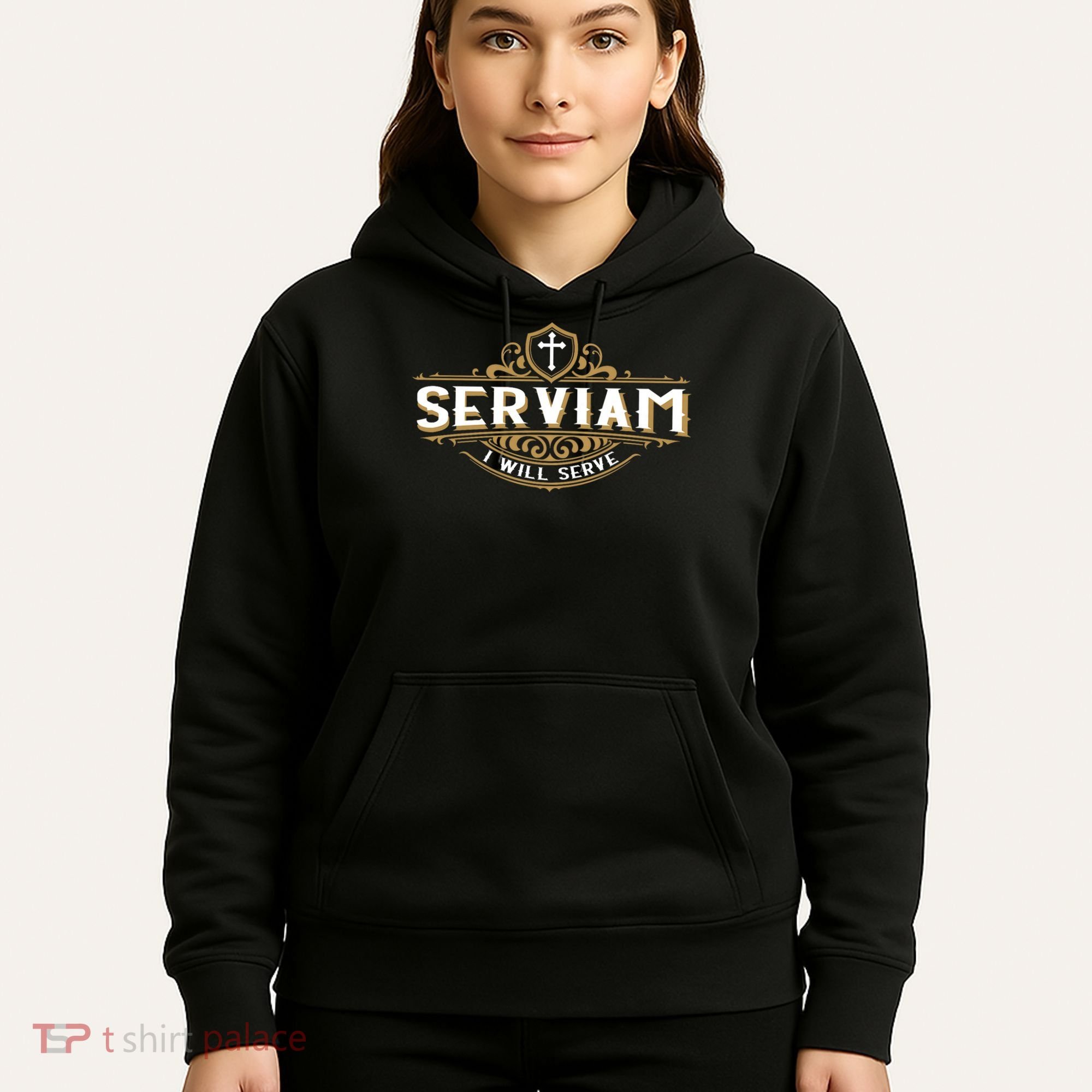 Serviam Will Serve Saint Michael Latin Phrase Catholic Hoodie