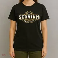 Serviam Will Serve Saint Michael Latin Phrase Catholic T-Shirt thumb 4