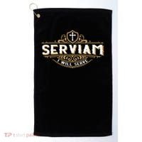 Serviam Will Serve Saint Michael Latin Phrase Catholic Golf Towel thumb 0