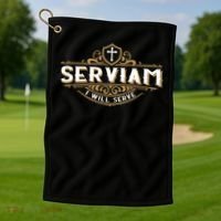 Serviam Will Serve Saint Michael Latin Phrase Catholic Golf Towel thumb 1