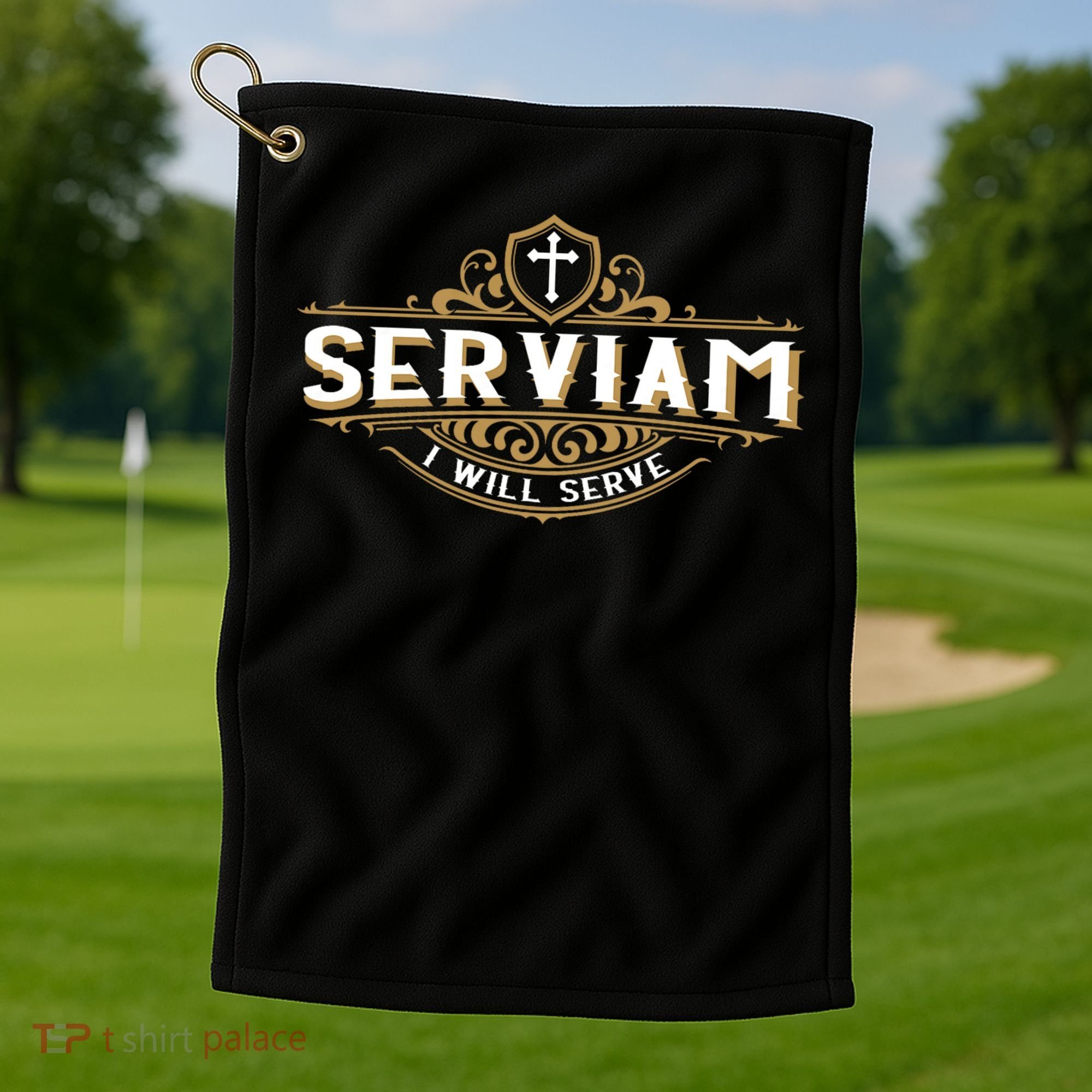 Serviam Will Serve Saint Michael Latin Phrase Catholic Golf Towel