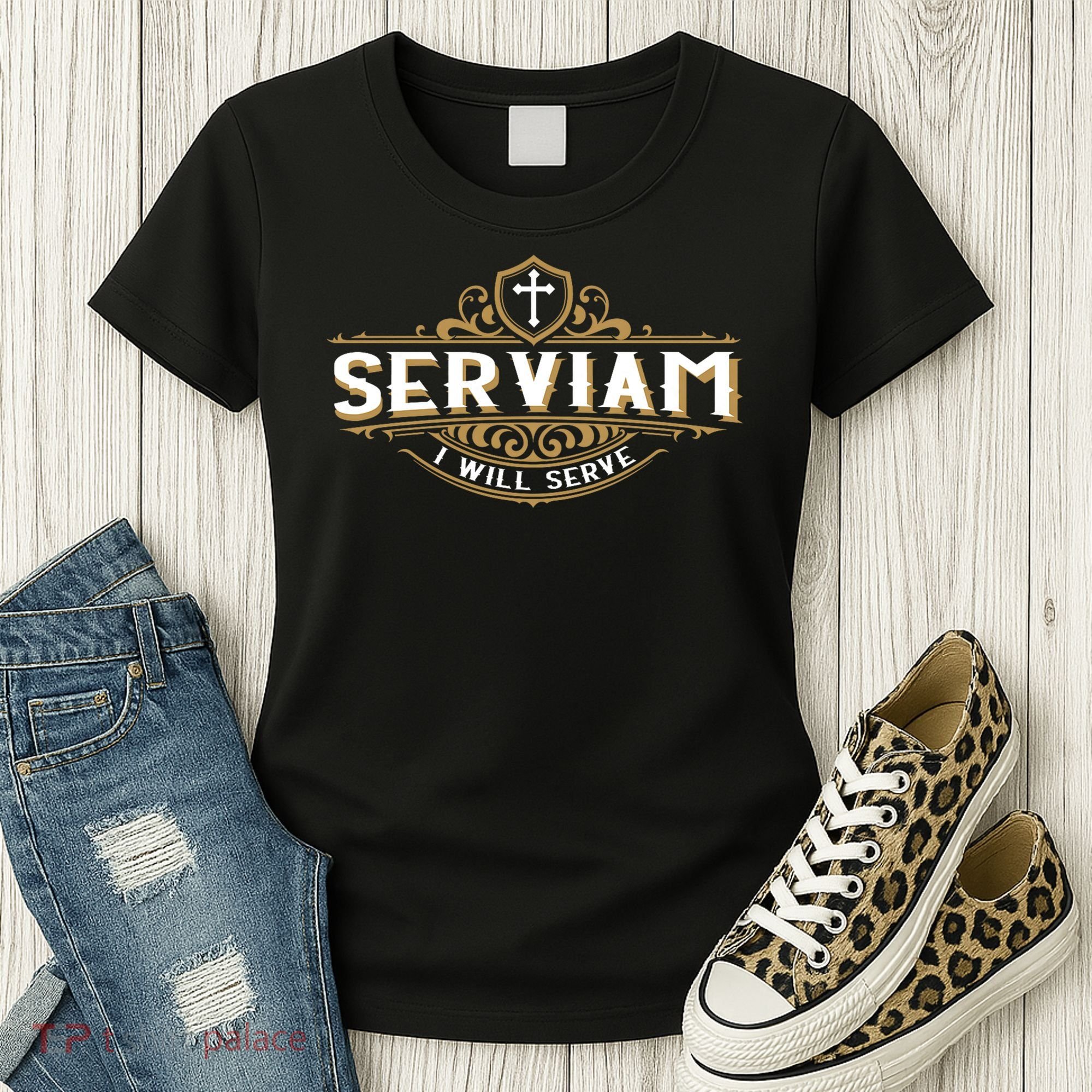 Serviam Will Serve Saint Michael Latin Phrase Catholic Women's T-Shirt