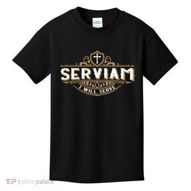 Serviam Will Serve Saint Michael Latin Phrase Catholic Kids T-Shirt