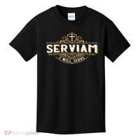 Serviam Will Serve Saint Michael Latin Phrase Catholic Kids T-Shirt thumb 0