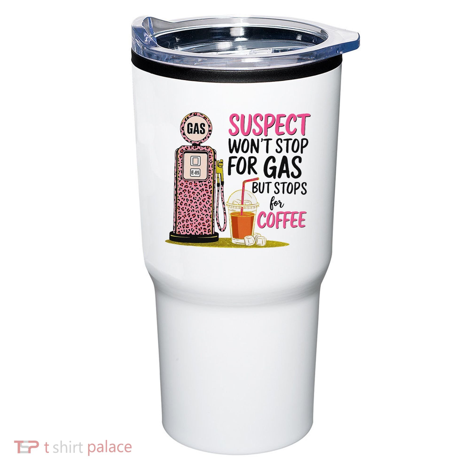 Suspect WonT Stop For Gas But Stops For Coffee Tumbler