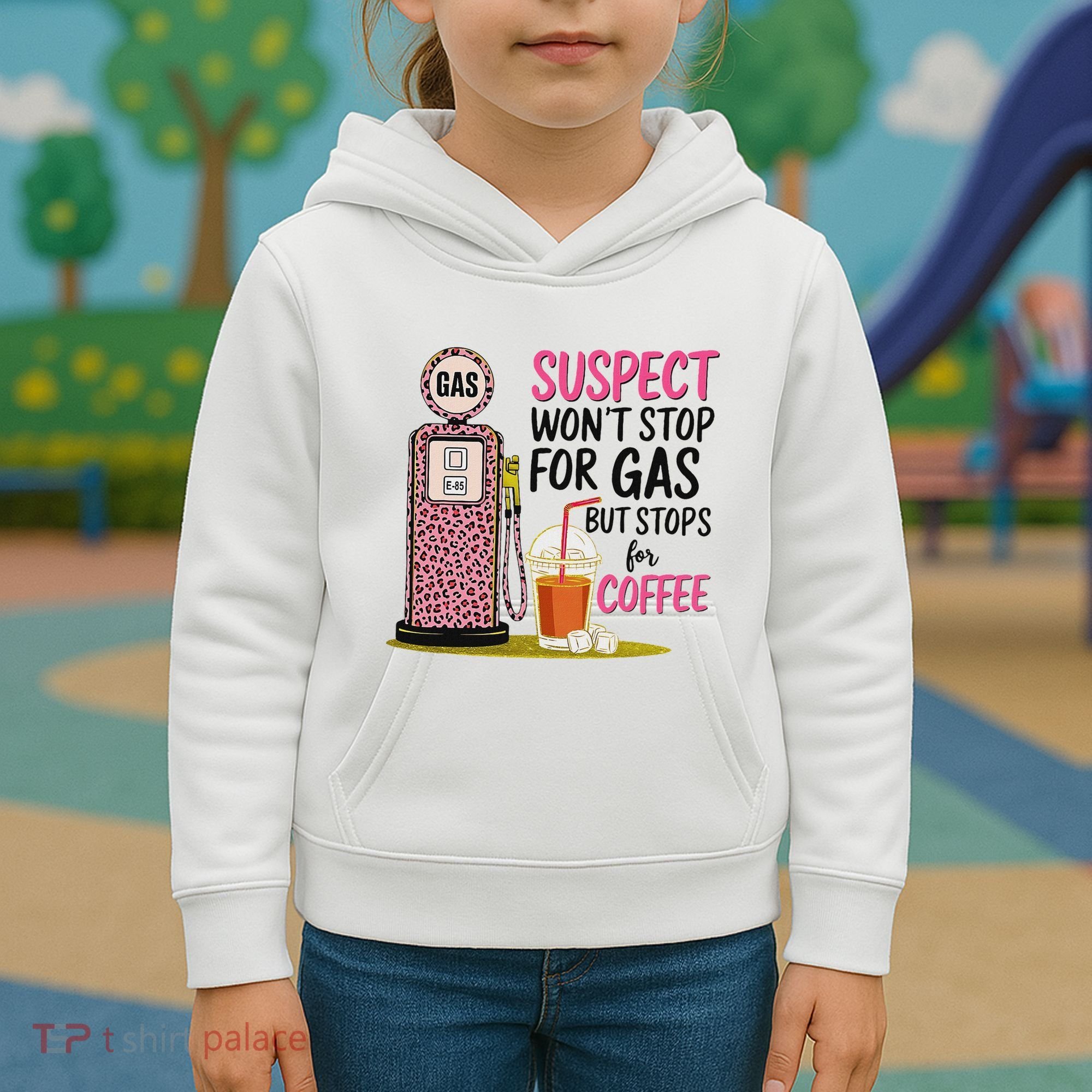 Suspect WonT Stop For Gas But Stops For Coffee Kids Hoodie