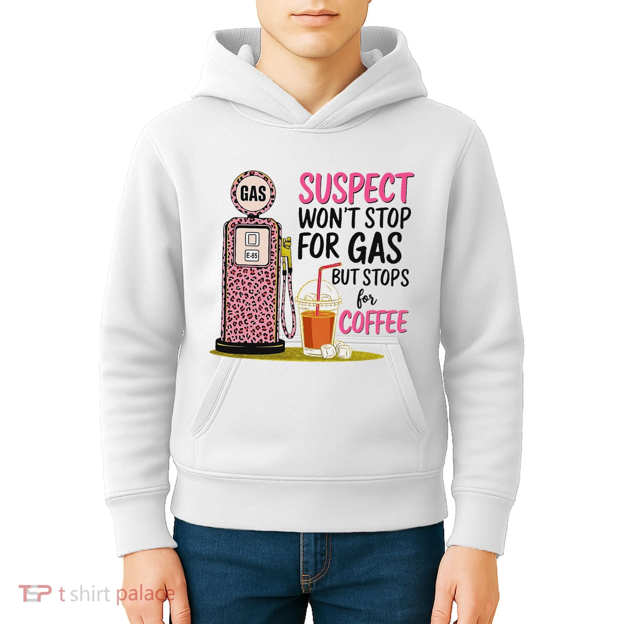 Suspect WonT Stop For Gas But Stops For Coffee Kids Hoodie