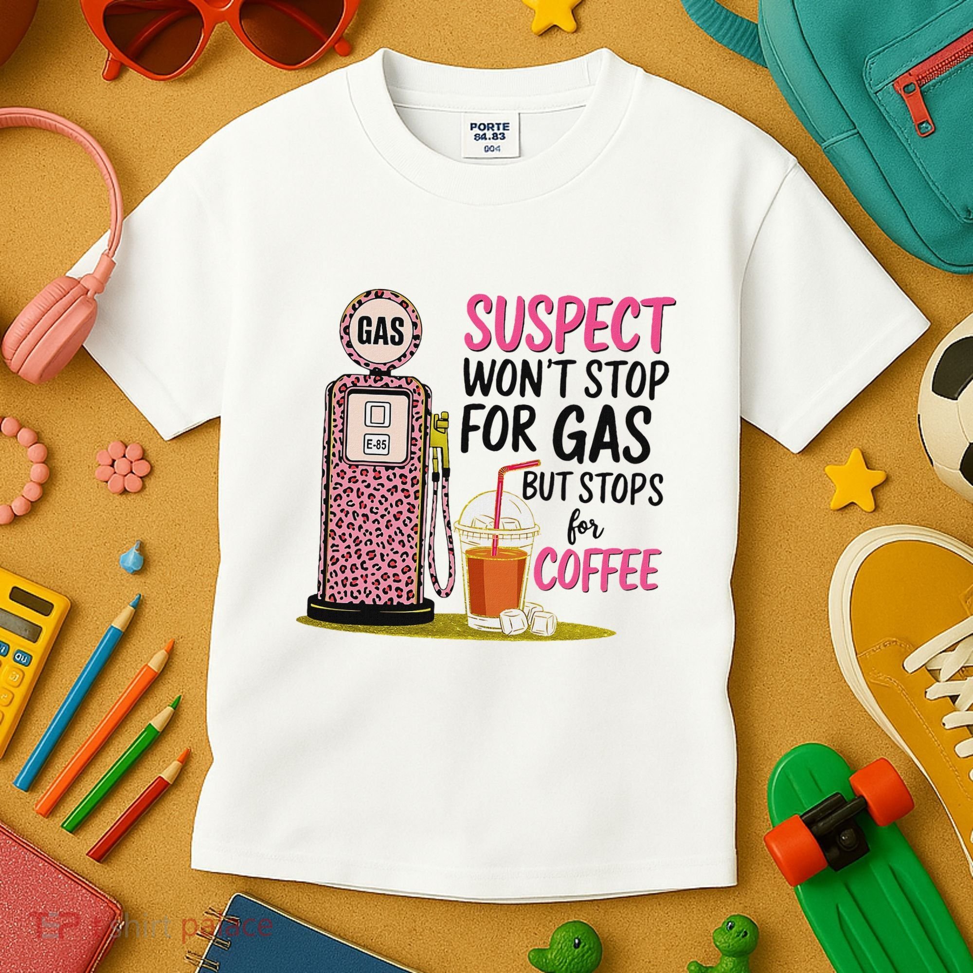 Suspect WonT Stop For Gas But Stops For Coffee Kids T-Shirt