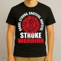 Stroke Warrior  Stroke Survivor Red Awareness Ribbon T-Shirt thumb 3