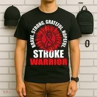 Stroke Warrior  Stroke Survivor Red Awareness Ribbon T-Shirt thumb 6