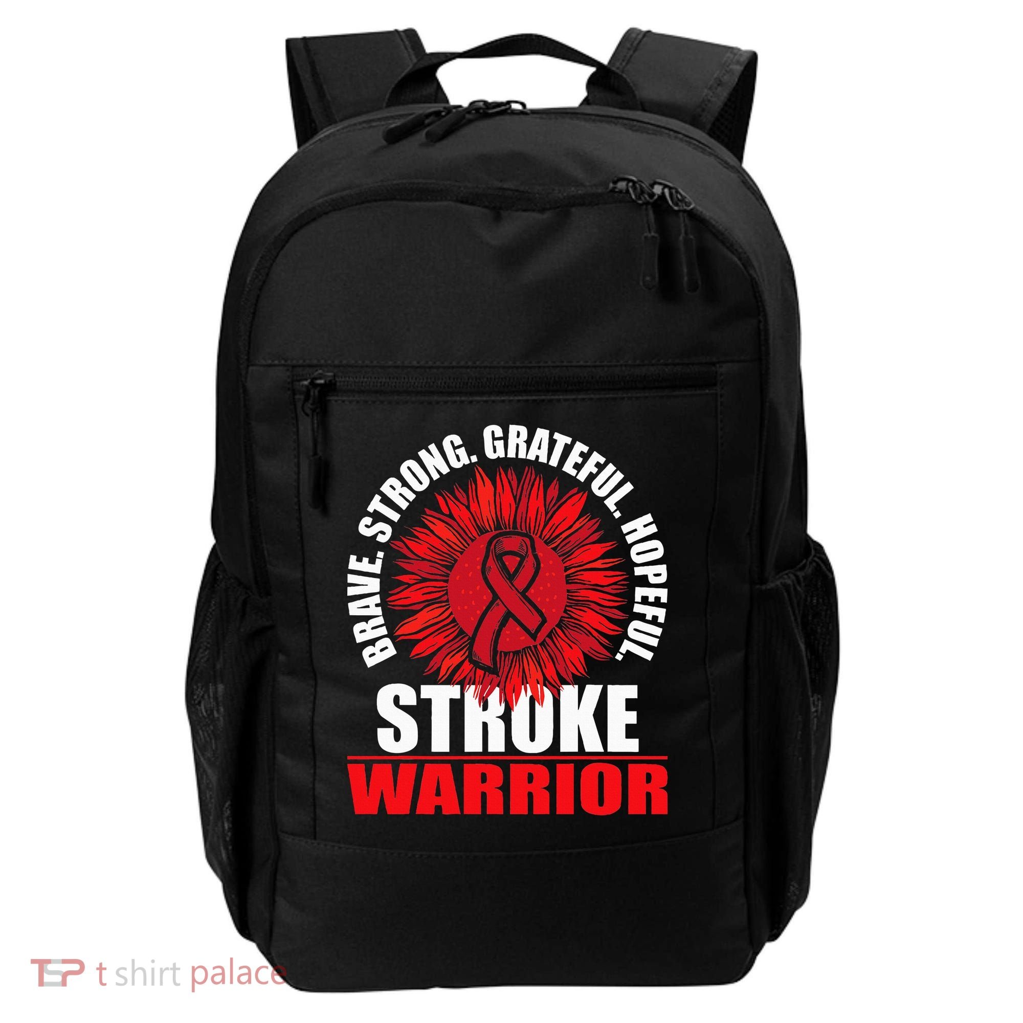 Stroke Warrior  Stroke Survivor Red Awareness Ribbon Backpack