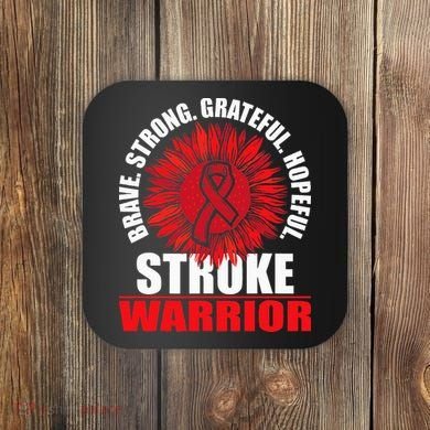 Stroke Warrior  Stroke Survivor Red Awareness Ribbon Coaster