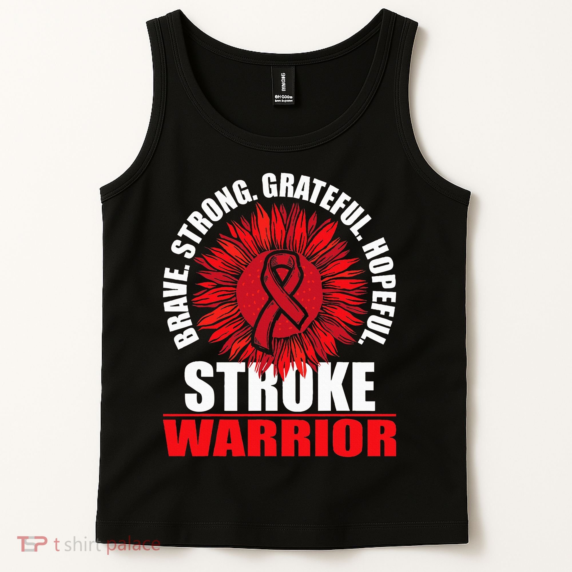 Stroke Warrior  Stroke Survivor Red Awareness Ribbon Tank Top