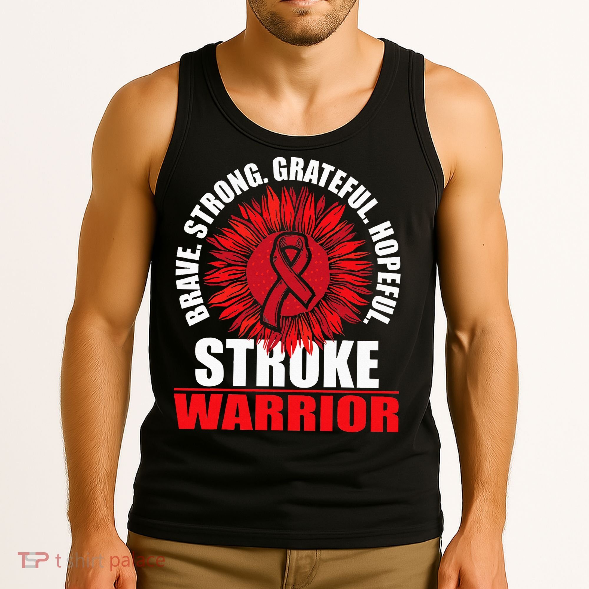 Stroke Warrior  Stroke Survivor Red Awareness Ribbon Tank Top