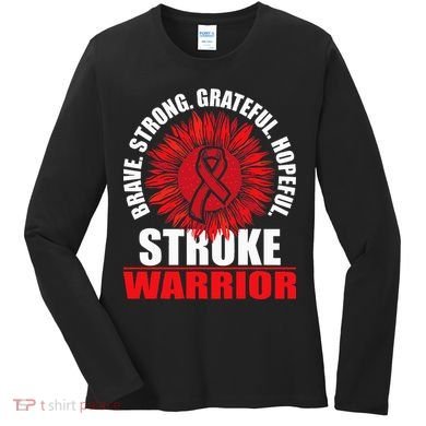 Stroke Warrior  Stroke Survivor Red Awareness Ribbon Women's Long Sleeve Shirt