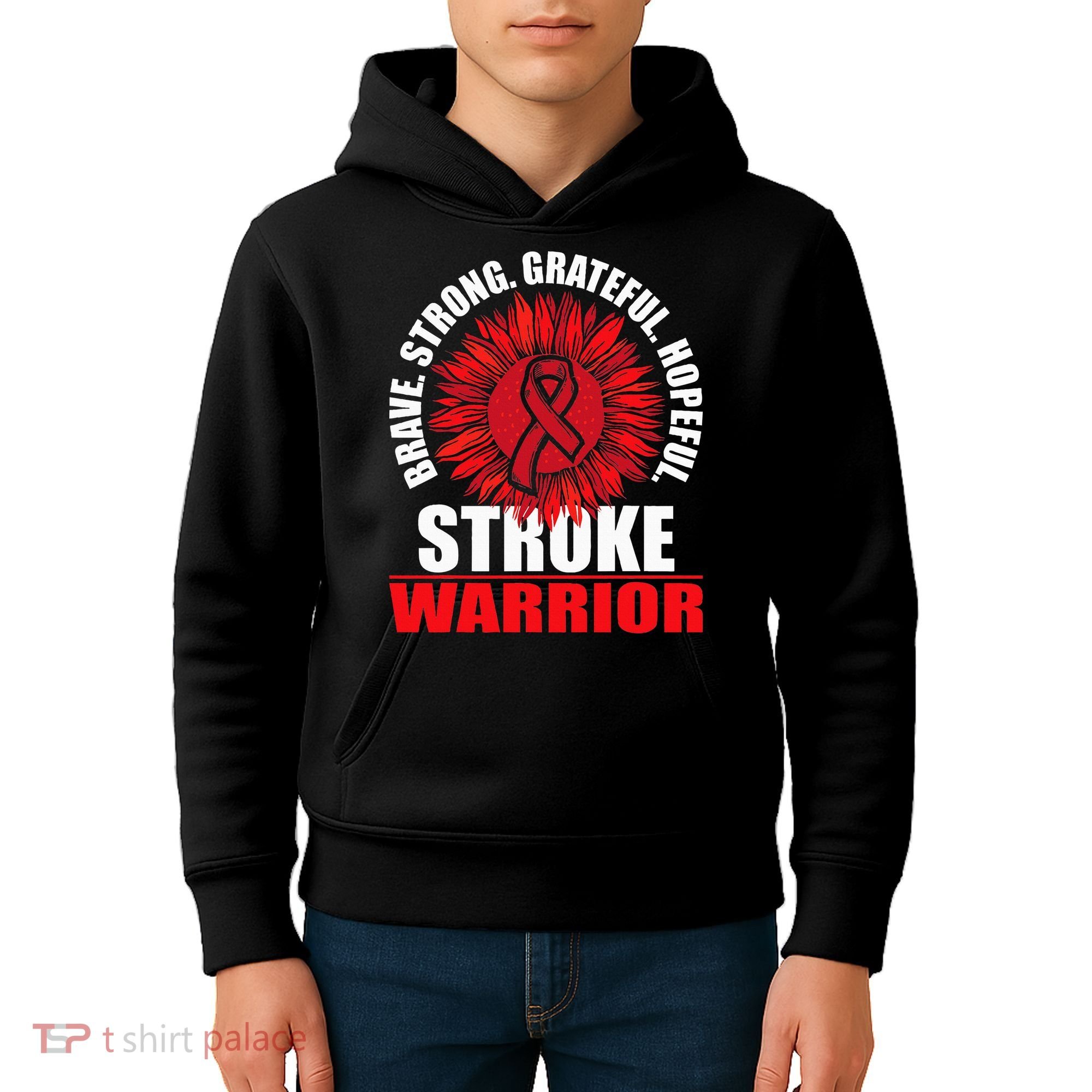 Stroke Warrior  Stroke Survivor Red Awareness Ribbon Kids Hoodie