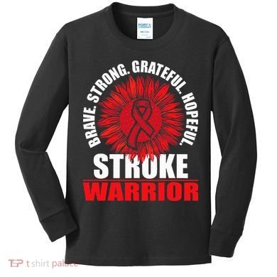 Stroke Warrior  Stroke Survivor Red Awareness Ribbon Kids Long Sleeve Shirt