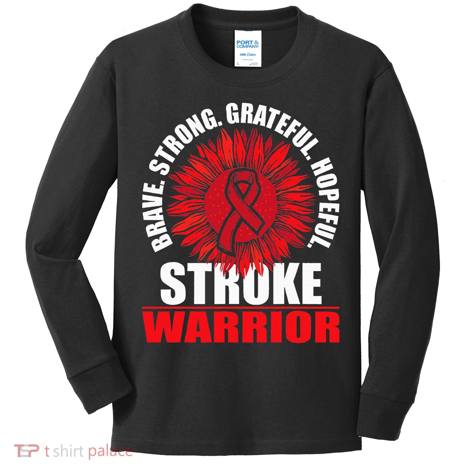 Stroke Warrior  Stroke Survivor Red Awareness Ribbon Kids Long Sleeve Shirt
