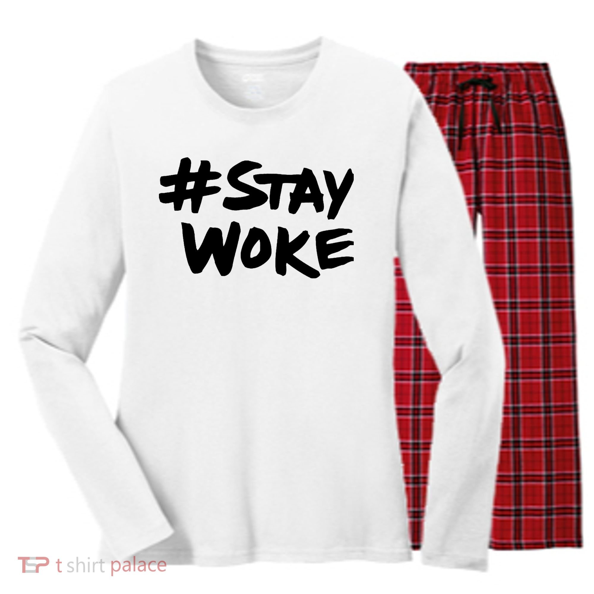 Stay Woke Shirt Stay Woke Women's Long Sleeve Flannel Pajama Set 