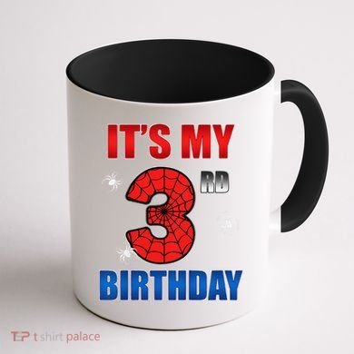 Spider Web Three 3 Years Old ItS My 3rd Birthday Boy Party Coffee Mug back