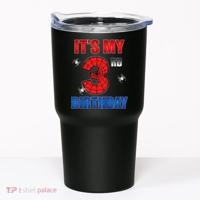 Spider Web Three 3 Years Old ItS My 3rd Birthday Boy Party Tumbler
