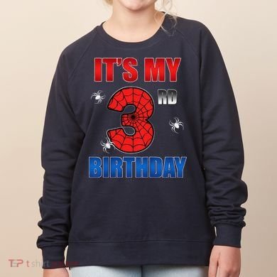Spider Web Three 3 Years Old ItS My 3rd Birthday Boy Party Women's Sweatshirt