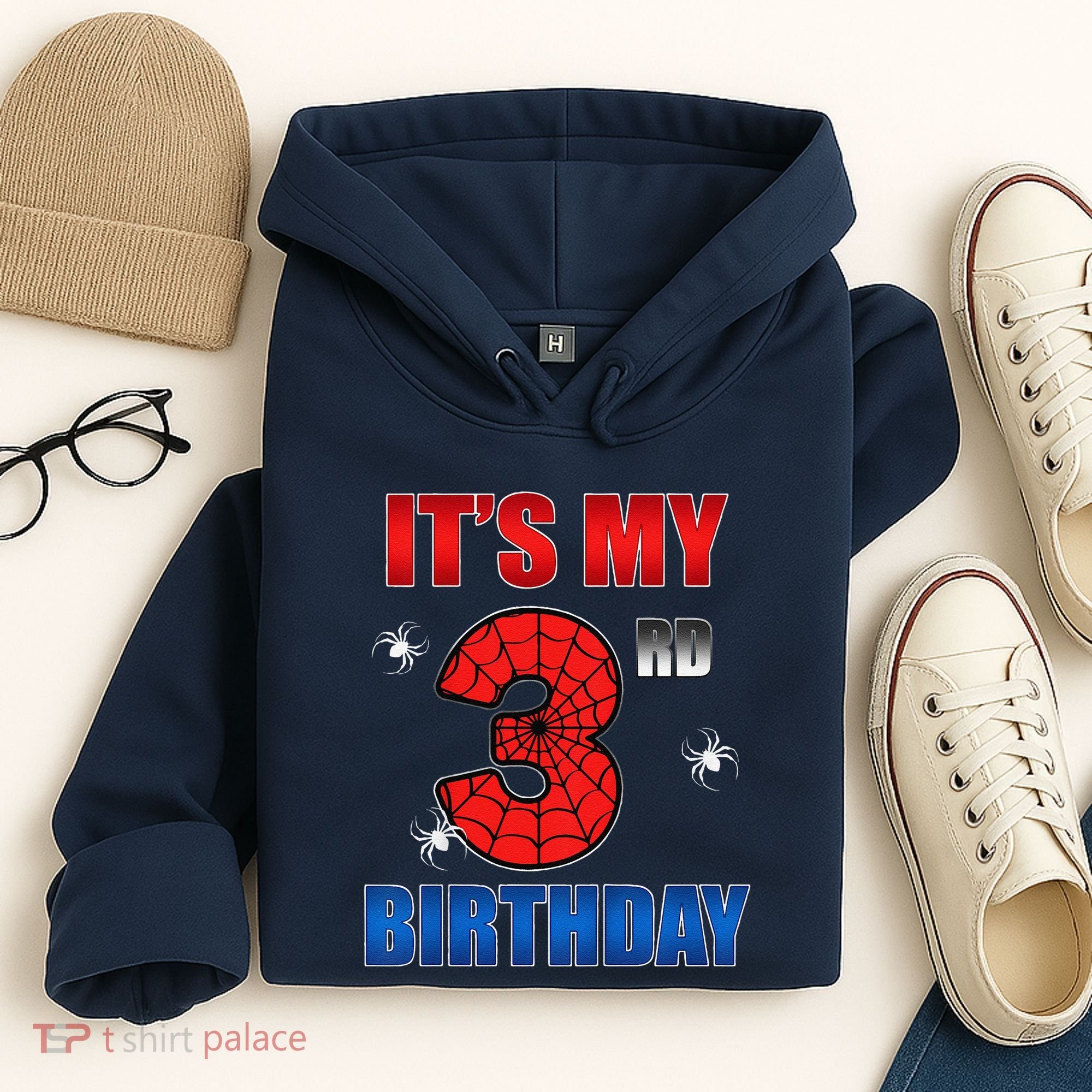 Spider Web Three 3 Years Old ItS My 3rd Birthday Boy Party Hoodie