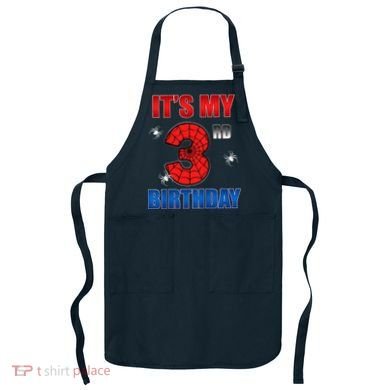 Spider Web Three 3 Years Old ItS My 3rd Birthday Boy Party Apron