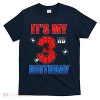 Spider Web Three 3 Years Old ItS My 3rd Birthday Boy Party T-Shirt thumb 0