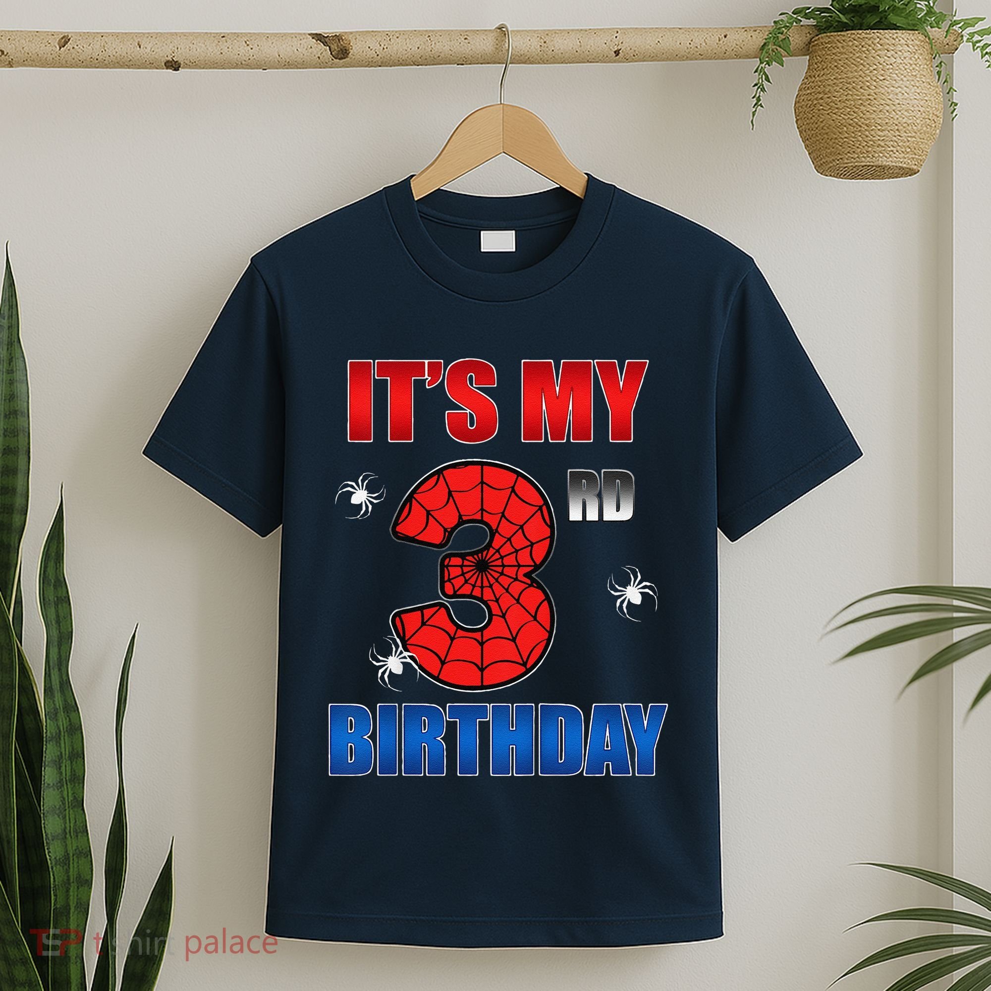 Spider Web Three 3 Years Old ItS My 3rd Birthday Boy Party T-Shirt