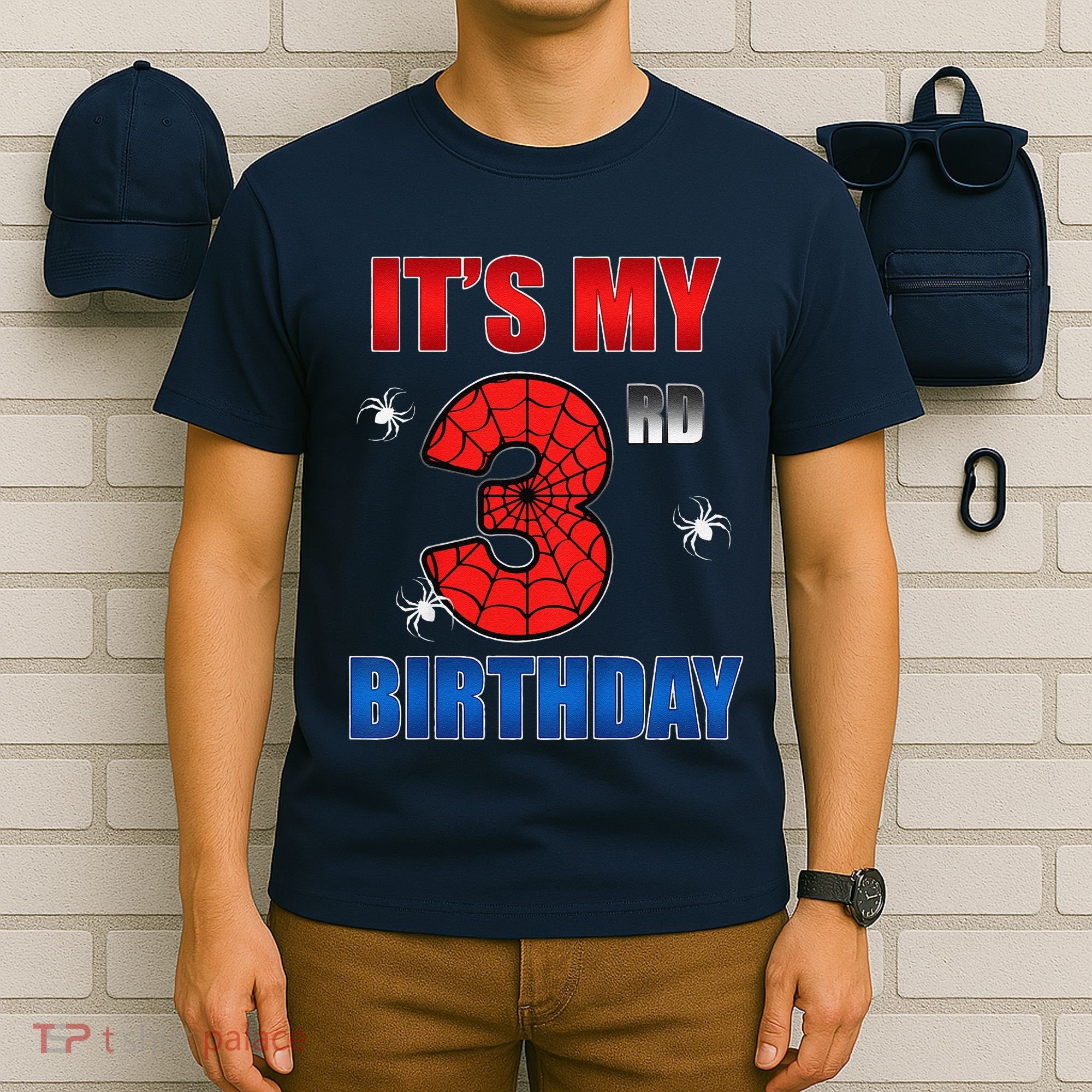 Spider Web Three 3 Years Old ItS My 3rd Birthday Boy Party T-Shirt