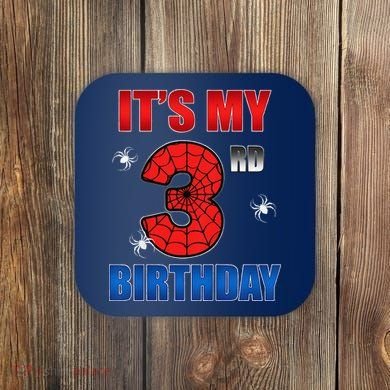 Spider Web Three 3 Years Old ItS My 3rd Birthday Boy Party Coaster