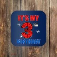 Spider Web Three 3 Years Old ItS My 3rd Birthday Boy Party Coaster thumb 0