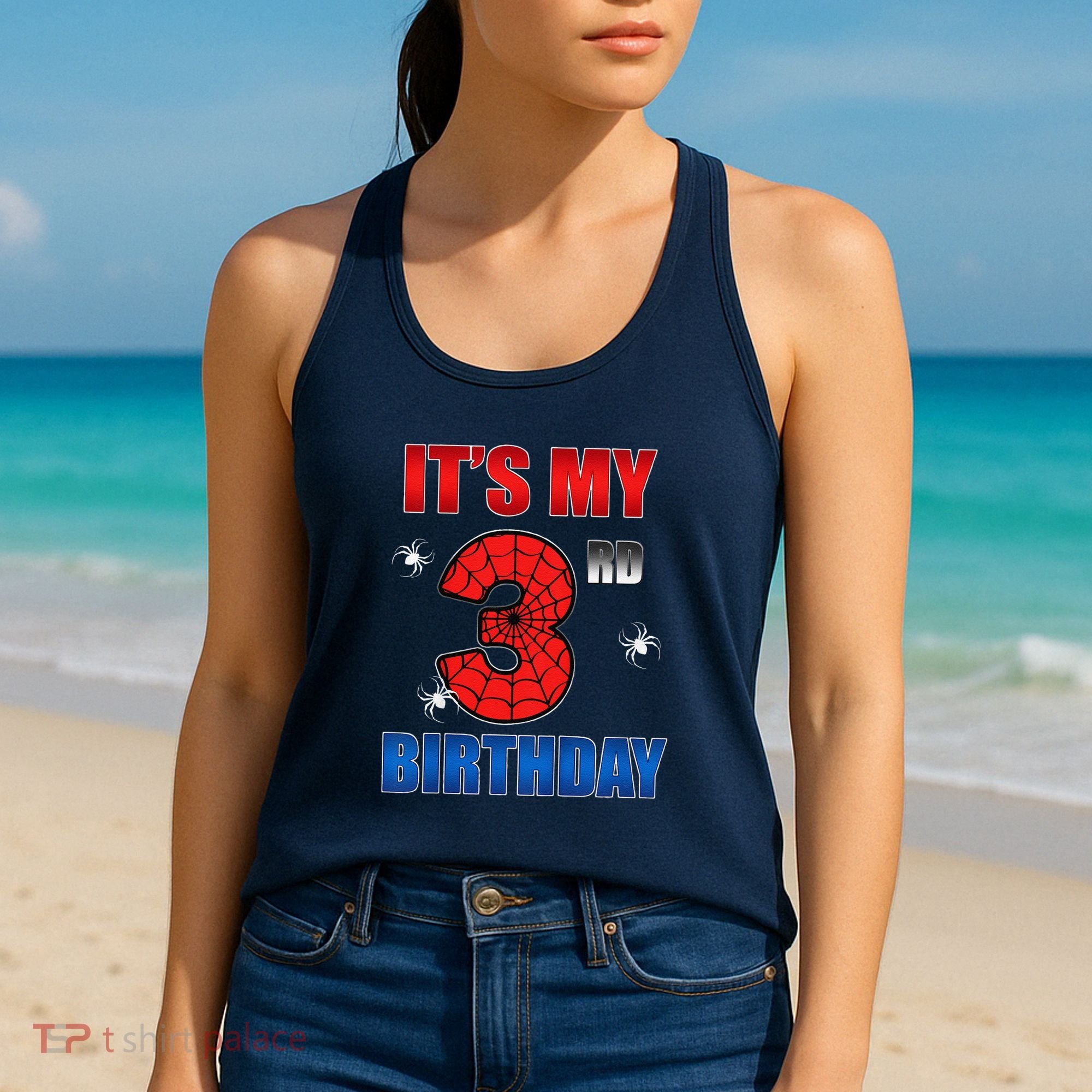 Spider Web Three 3 Years Old ItS My 3rd Birthday Boy Party Women's Tank Top