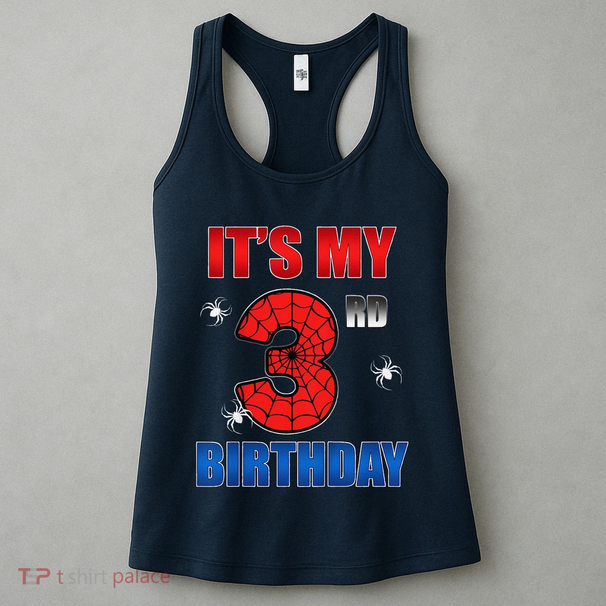 Spider Web Three 3 Years Old ItS My 3rd Birthday Boy Party Women's Tank Top