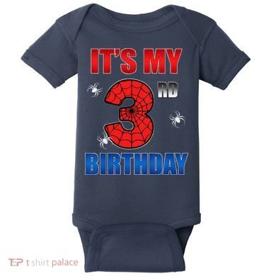 Spider Web Three 3 Years Old ItS My 3rd Birthday Boy Party Baby Bodysuit