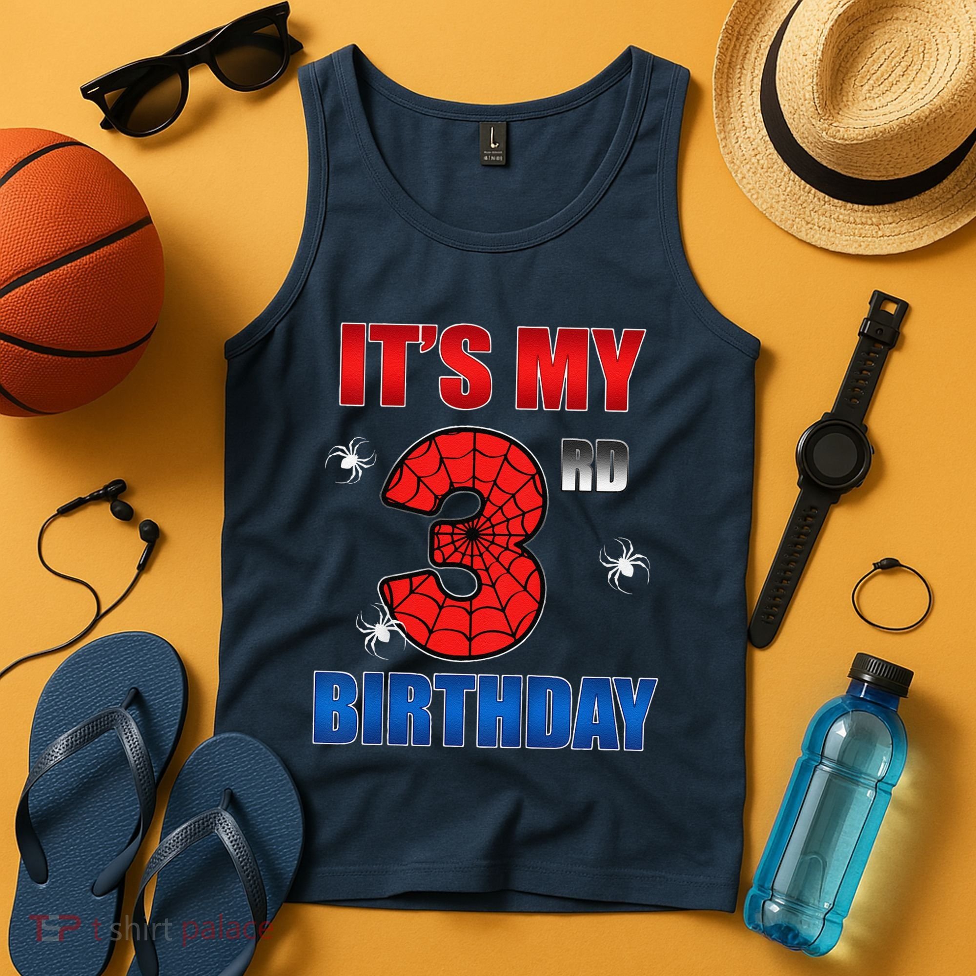 Spider Web Three 3 Years Old ItS My 3rd Birthday Boy Party Tank Top
