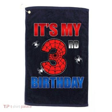 Spider Web Three 3 Years Old ItS My 3rd Birthday Boy Party Golf Towel