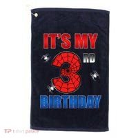 Spider Web Three 3 Years Old ItS My 3rd Birthday Boy Party Golf Towel thumb 0