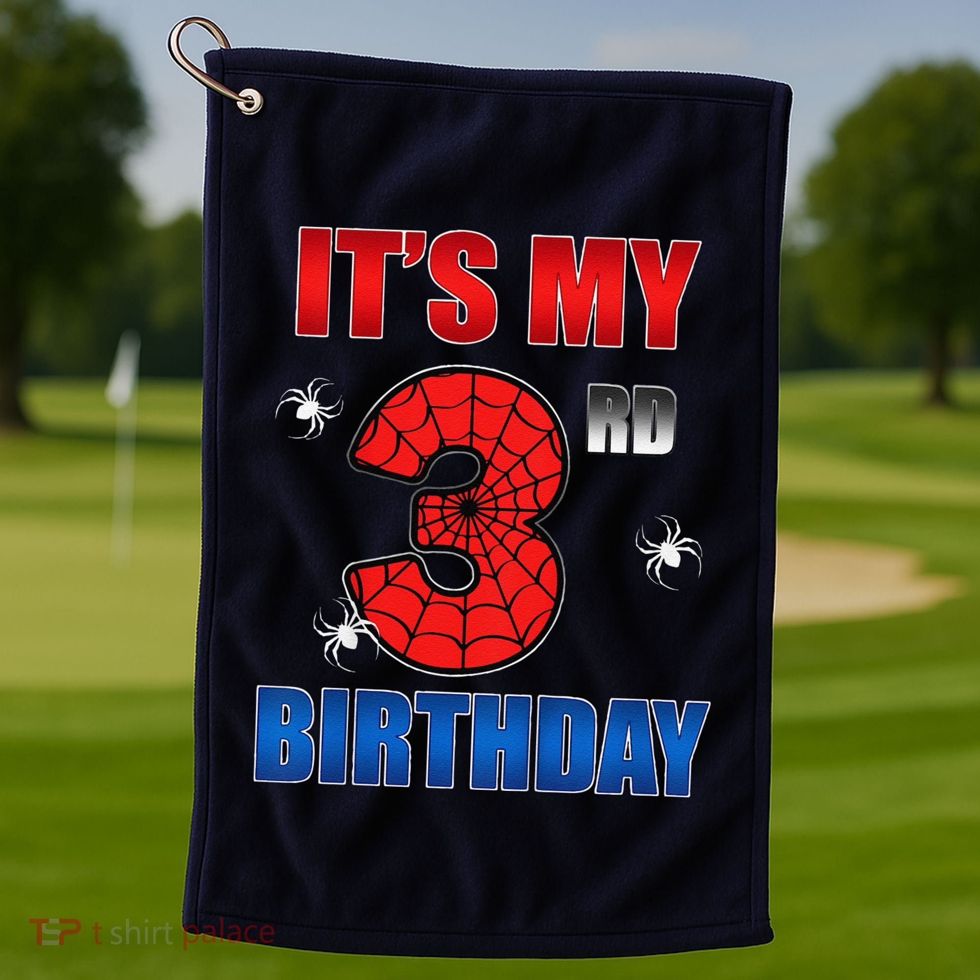 Spider Web Three 3 Years Old ItS My 3rd Birthday Boy Party Golf Towel