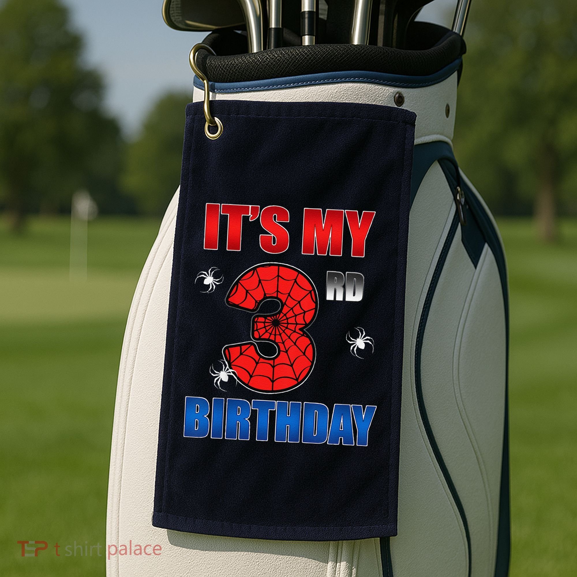 Spider Web Three 3 Years Old ItS My 3rd Birthday Boy Party Golf Towel