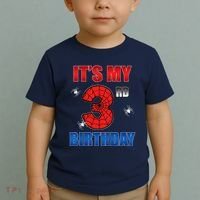 Spider Web Three 3 Years Old ItS My 3rd Birthday Boy Party Toddler T-Shirt thumb 2