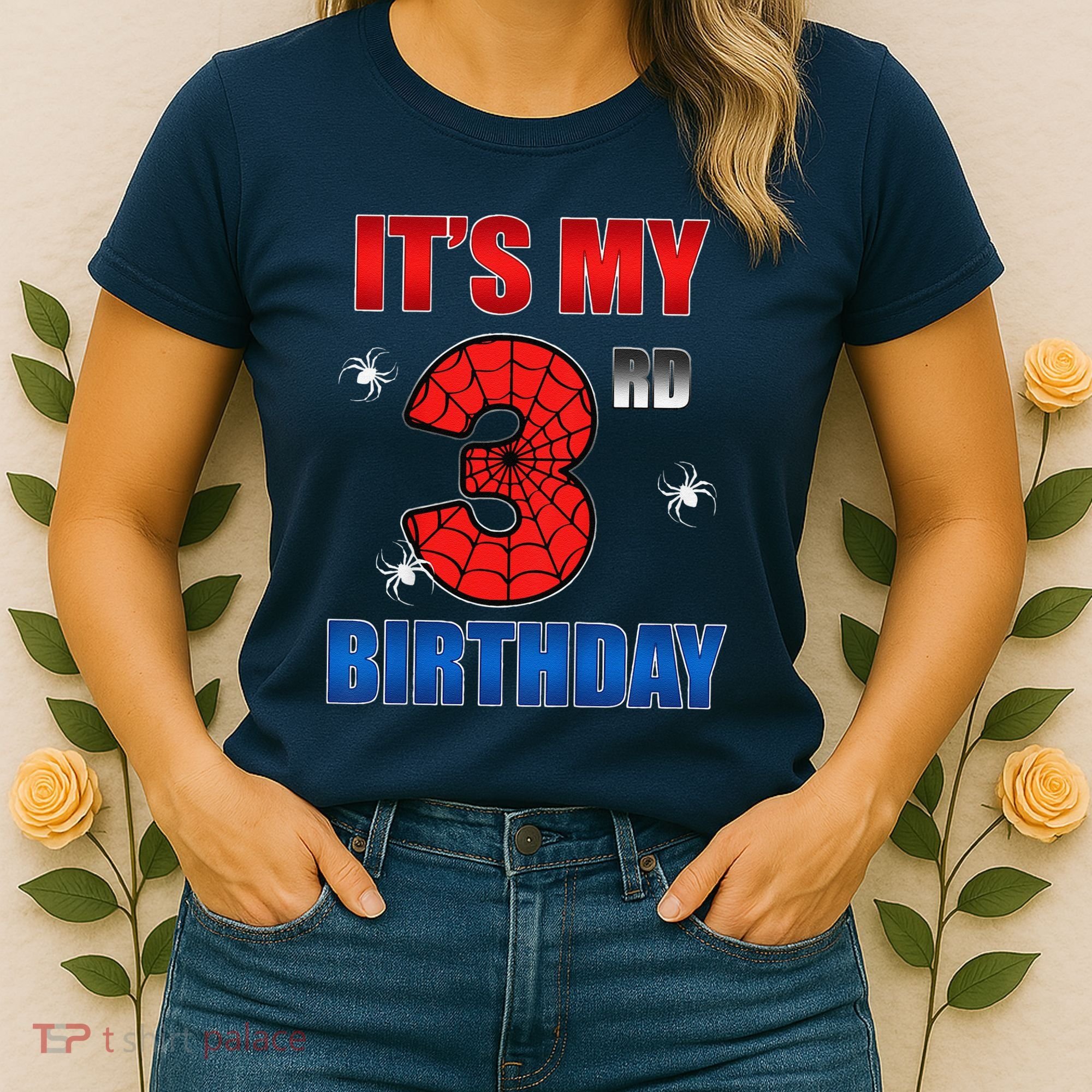 Spider Web Three 3 Years Old ItS My 3rd Birthday Boy Party Women's T-Shirt