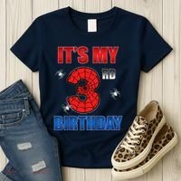 Spider Web Three 3 Years Old ItS My 3rd Birthday Boy Party Women's T-Shirt thumb 3